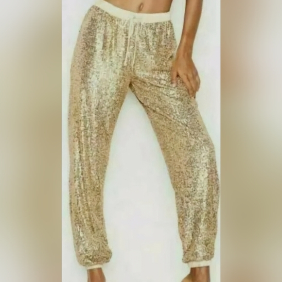 Victorias Secret NWOT Sequin Joggers in Rose Gold L - Picture 3 of 3